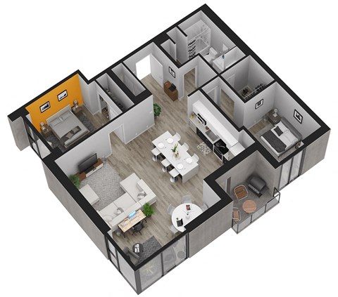 Floor plan for 2 beds, 1 bath, 1055 sqft